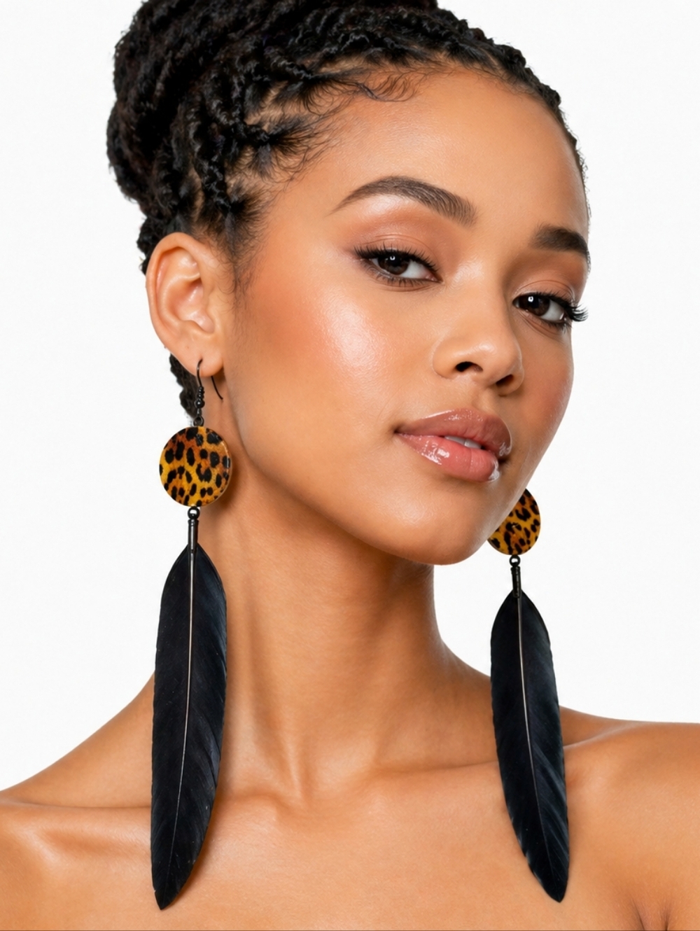 Leopard Print NWT Feather Earrings